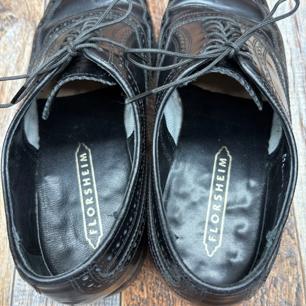 Florsheim Mens Black Leather Wingtip Brogue Oxford Dress Shoe Size 8 Style 76401